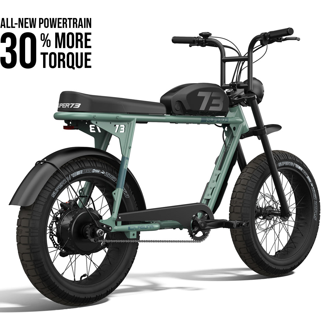 Rear view of the SUPER73-S2 Laguna ebike in Agave Green. @color_agave green