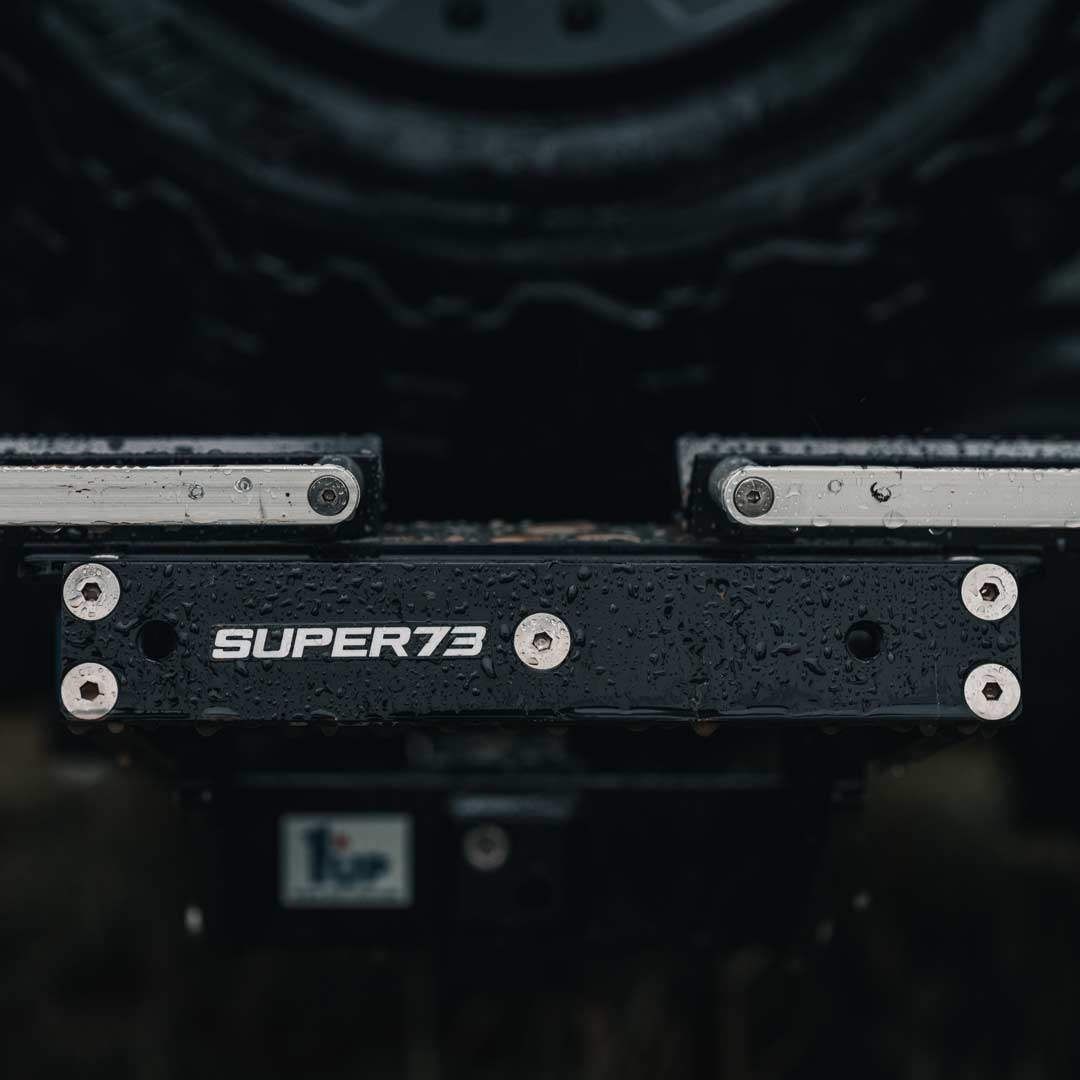 SUPER73 branding on the 1UP USA x SUPER73 Bike Rack