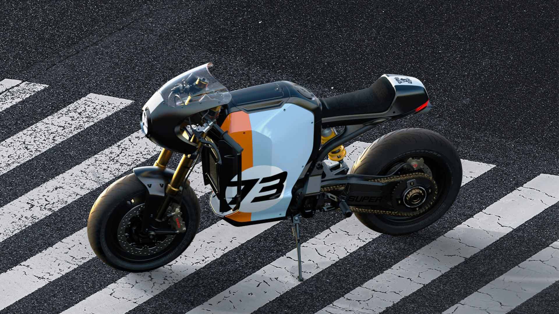 Lifestyle arial shot of the Super Le Pew “Café” Super Sport C1X bike.