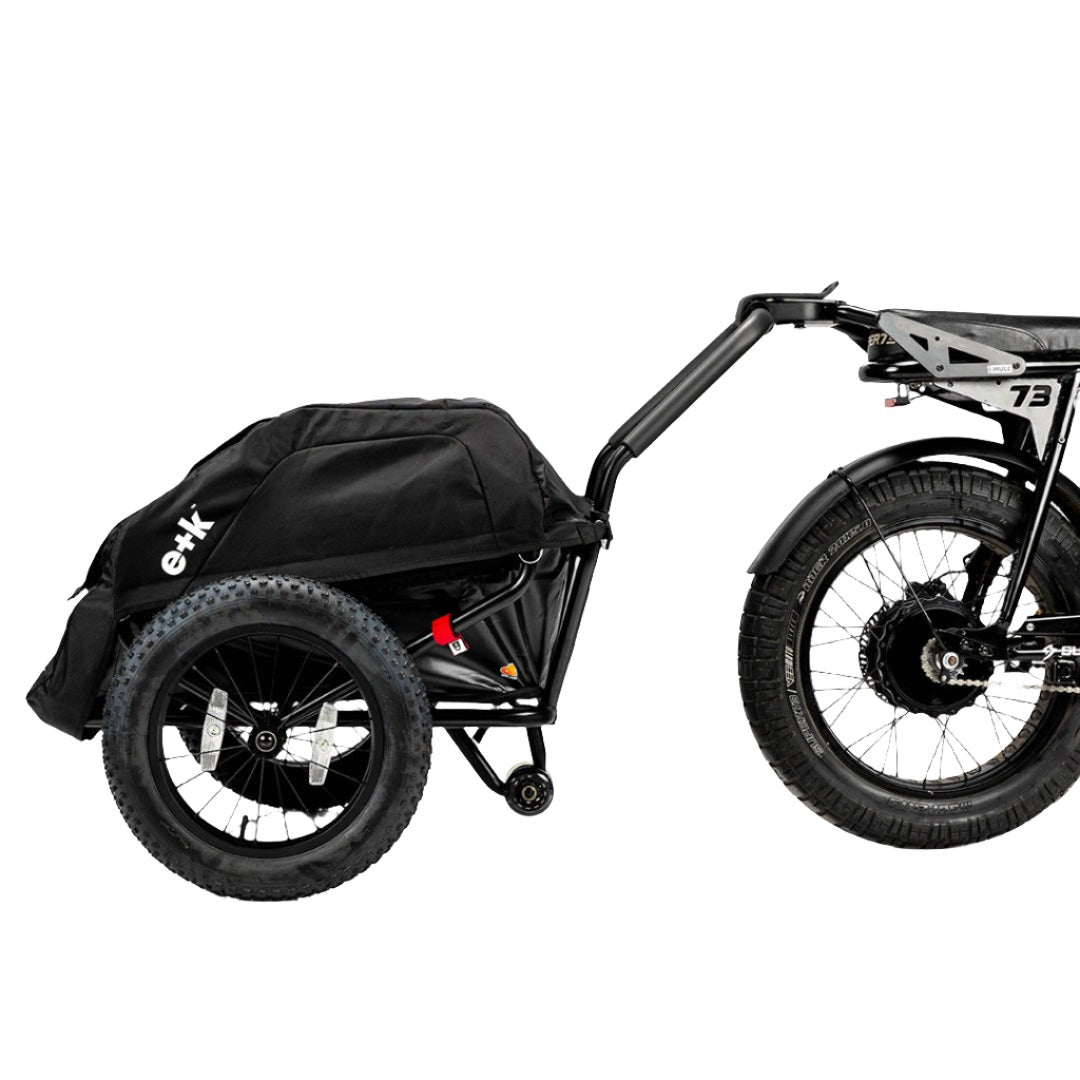 all weather Earth+Kin Ebike Trailer Cover on MULE and bike @cover_all weather