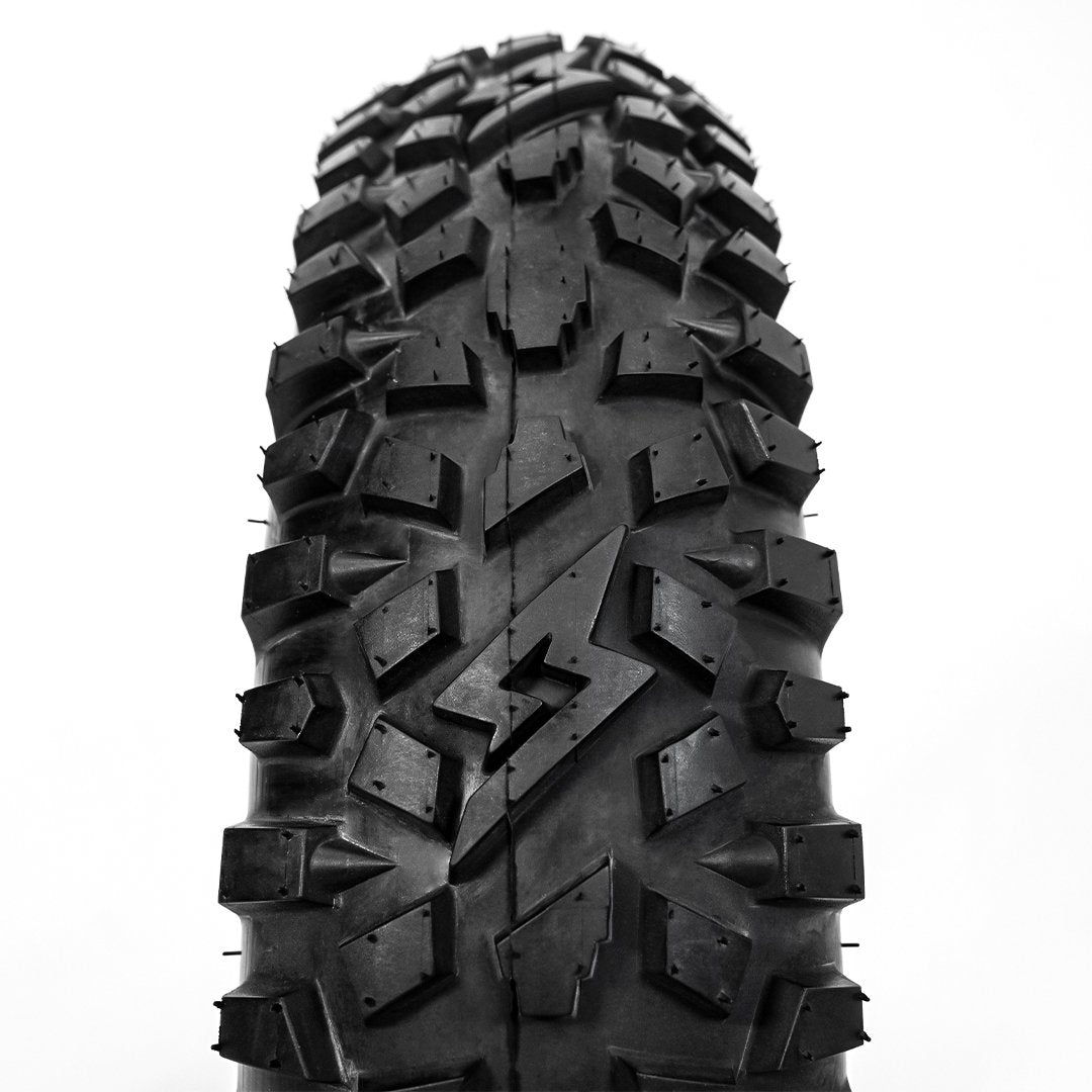 Close up tread photo with SUPER73 logo as a tread knob