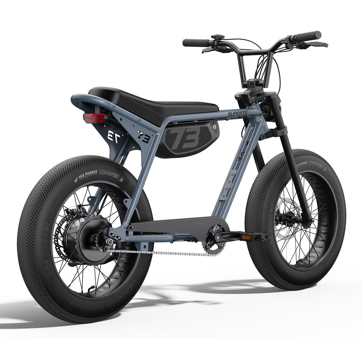 Rear view of the SUPER73-ZX ebike in Panthro Blue. @color_panthro blue