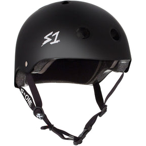 Partial side view of the S1 Mega Lifer Helmet in Matte Black against a white background.