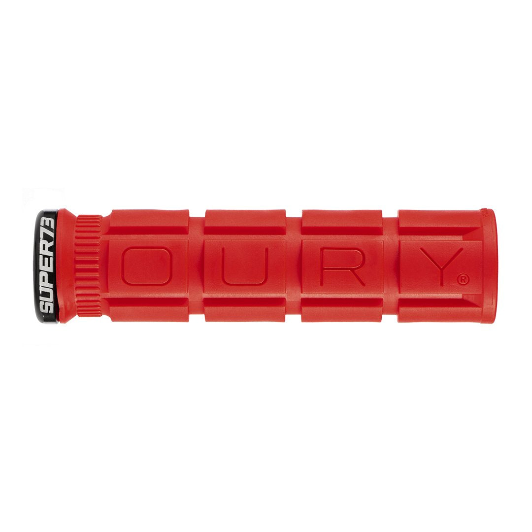 Red SUPER73 x Oury Single-Sided Locked-On V2 Grip on white background. @color_red